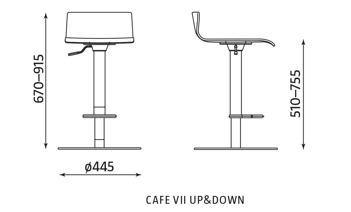 Wymiary krzesła Cafe VII HOKER UP&DOWN